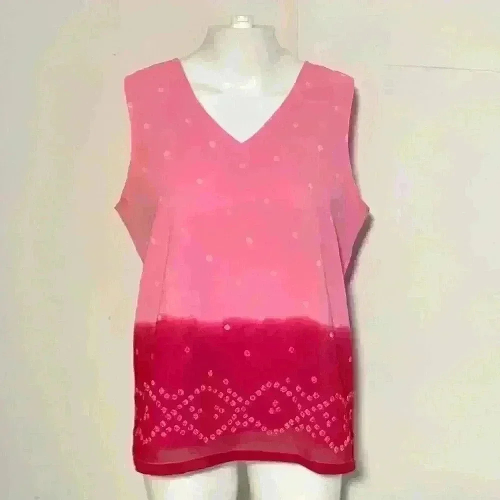 Vintage Anthony Womens Bandana Ombre Sleeveless V Neck Top Pink Y2K Size Medium